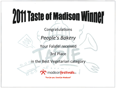 Certificate - Taste of Madison Winner  2011